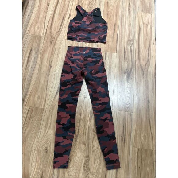 Lululemon Align Tank Top Crop Leggings Set Camo Red Grey Workout Gym - Picture 13 of 15